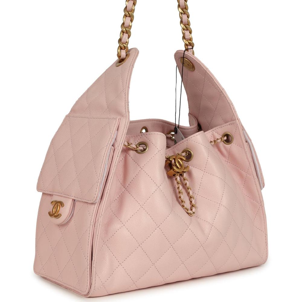 Chanel Small 25 Hobo Bag Light Pink Caviar Antique Gold Hardware