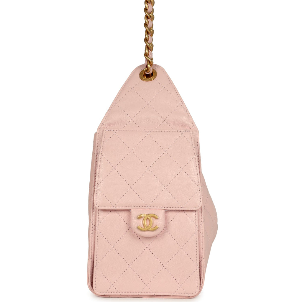 Chanel Small 25 Hobo Bag Light Pink Caviar Antique Gold Hardware