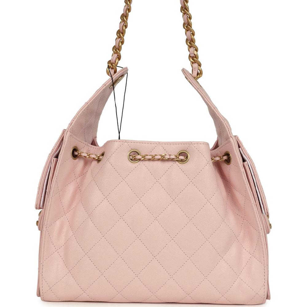 Chanel Small 25 Hobo Bag Light Pink Caviar Antique Gold Hardware
