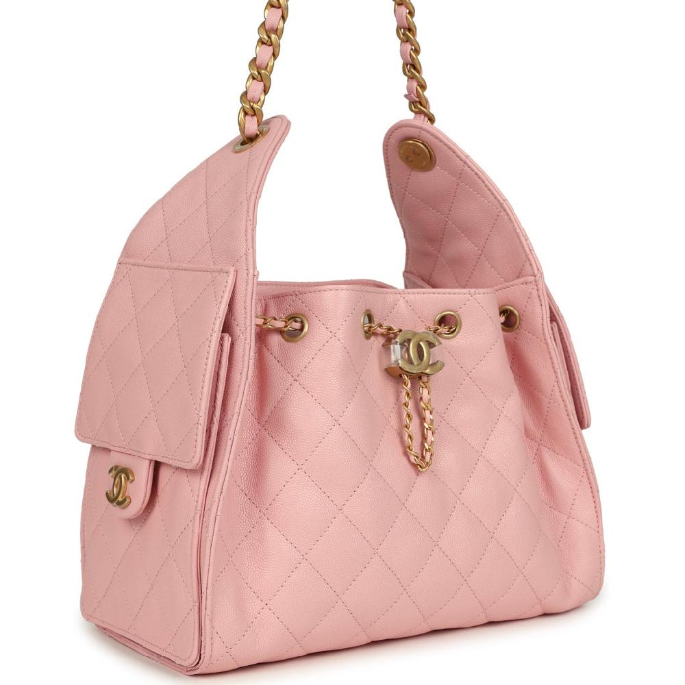 Chanel Small 25 Hobo Bag Light Pink Caviar Antique Gold Hardware