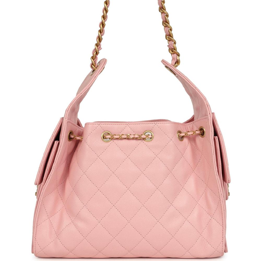 Chanel Small 25 Hobo Bag Light Pink Caviar Antique Gold Hardware