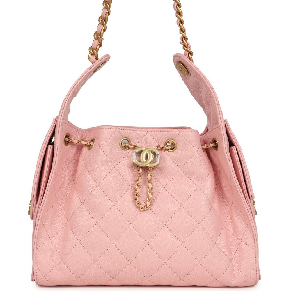 Chanel Small 25 Hobo Bag Light Pink Caviar Antique Gold Hardware