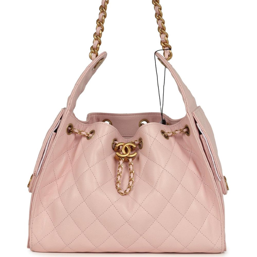 Chanel Small 25 Hobo Bag Light Pink Caviar Antique Gold Hardware