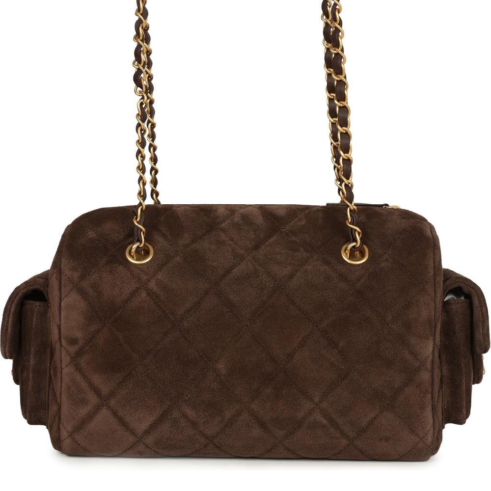 Chanel Small Bowling Bag Dark Brown Suede Antique Gold Hardware