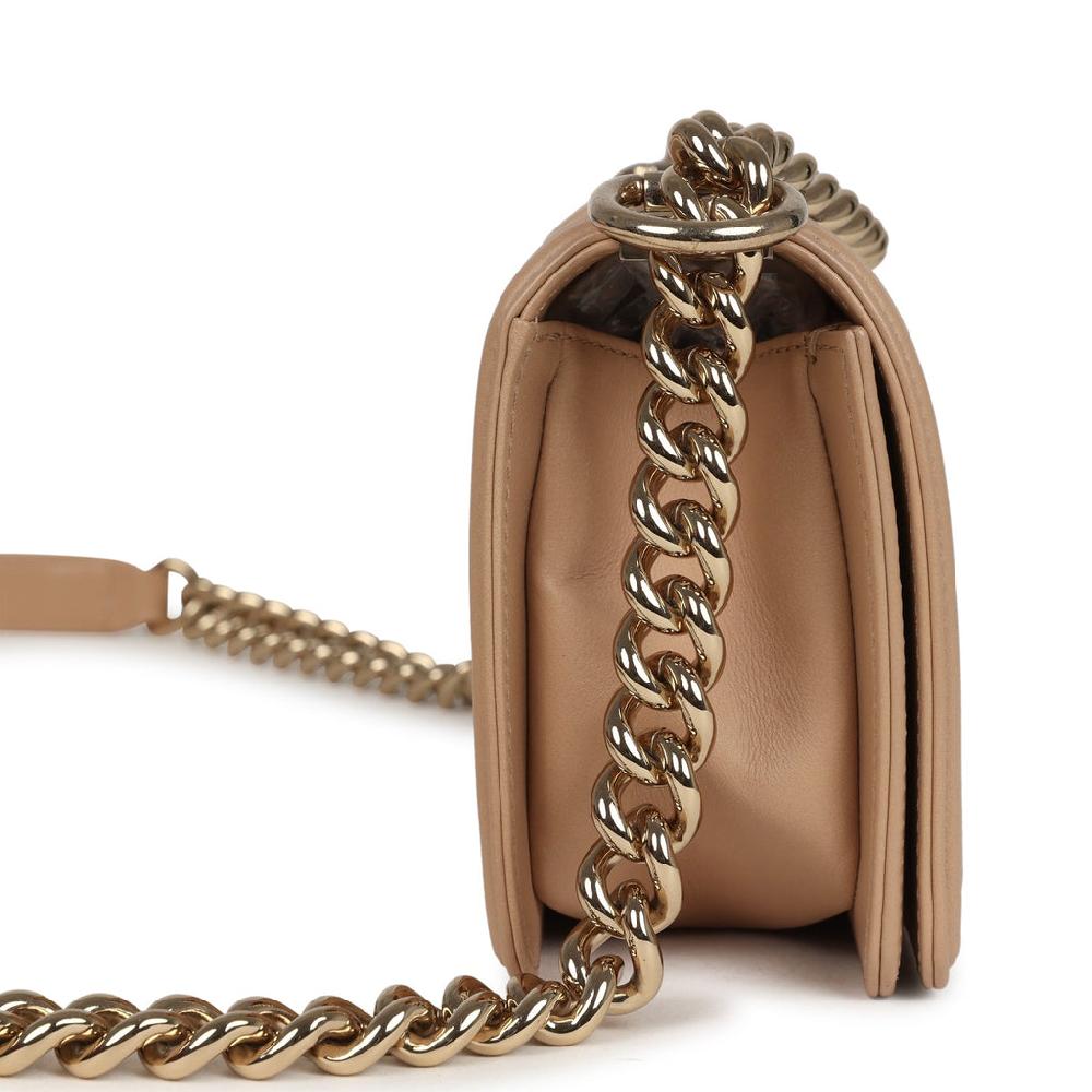 Chanel Small Boy Bag Beige Lambskin Light Gold Hardware