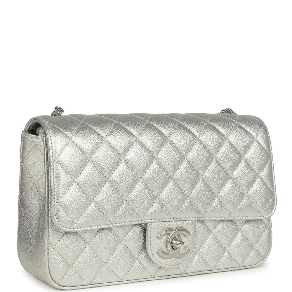 Chanel Small CC Crush Flap Bag Silver Metallic Caviar Silver Hardware