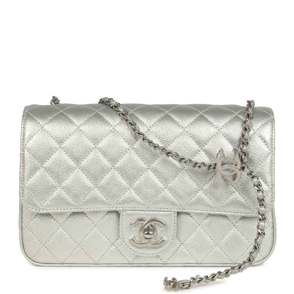 Chanel Small CC Crush Flap Bag Silver Metallic Caviar Silver Hardware