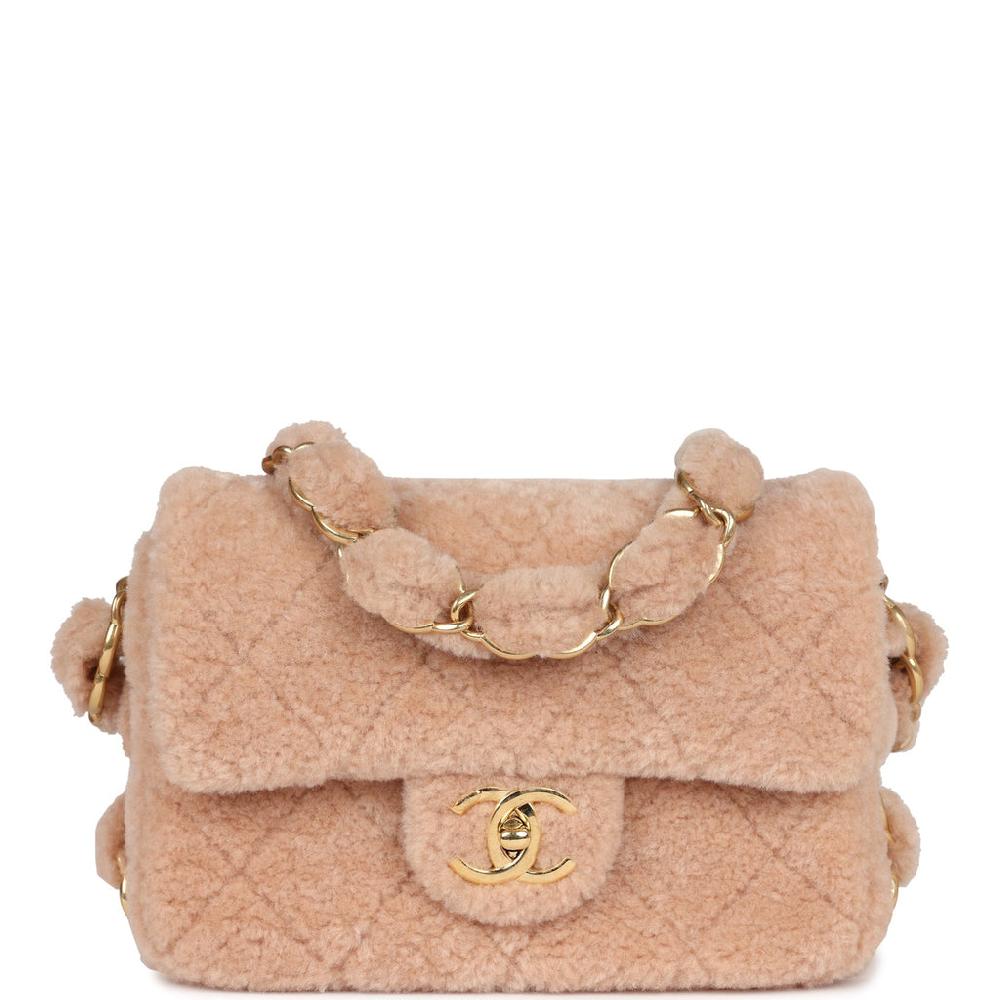 Chanel Small CC Flap Bag Light Pink Shearling Brushed Gold Hardware
