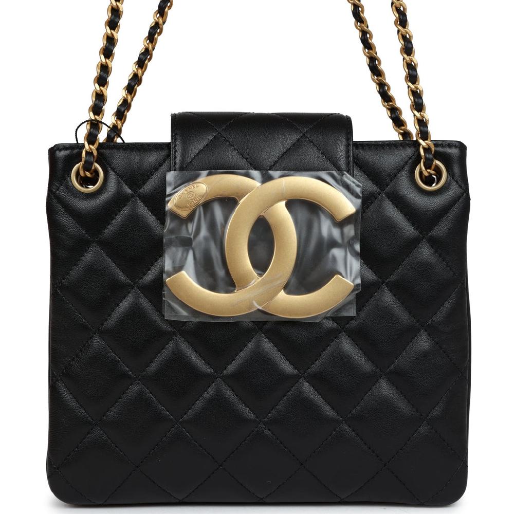 Chanel Small CC Shoulder Bag Black Lambskin Antique Gold Hardware