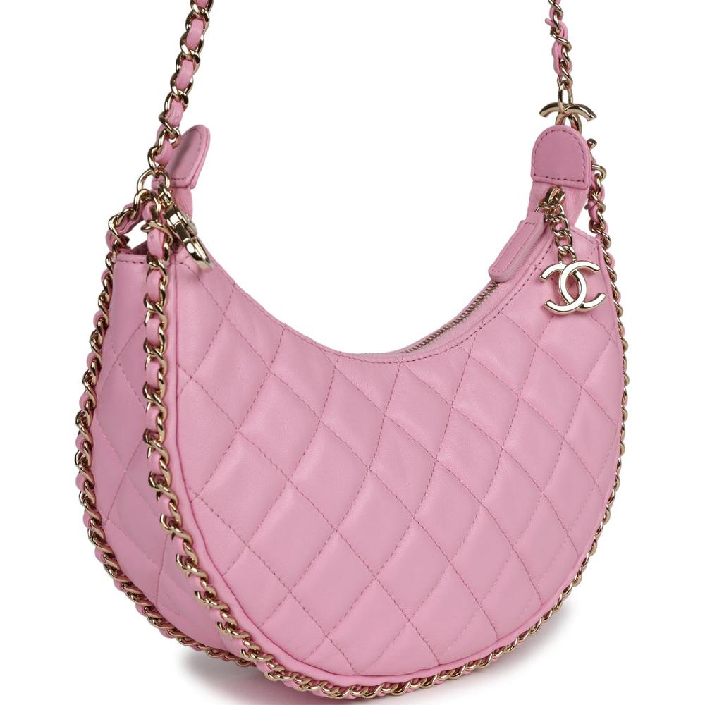 Chanel Small Chain Around Hobo Pink Lambskin Gold Hardware