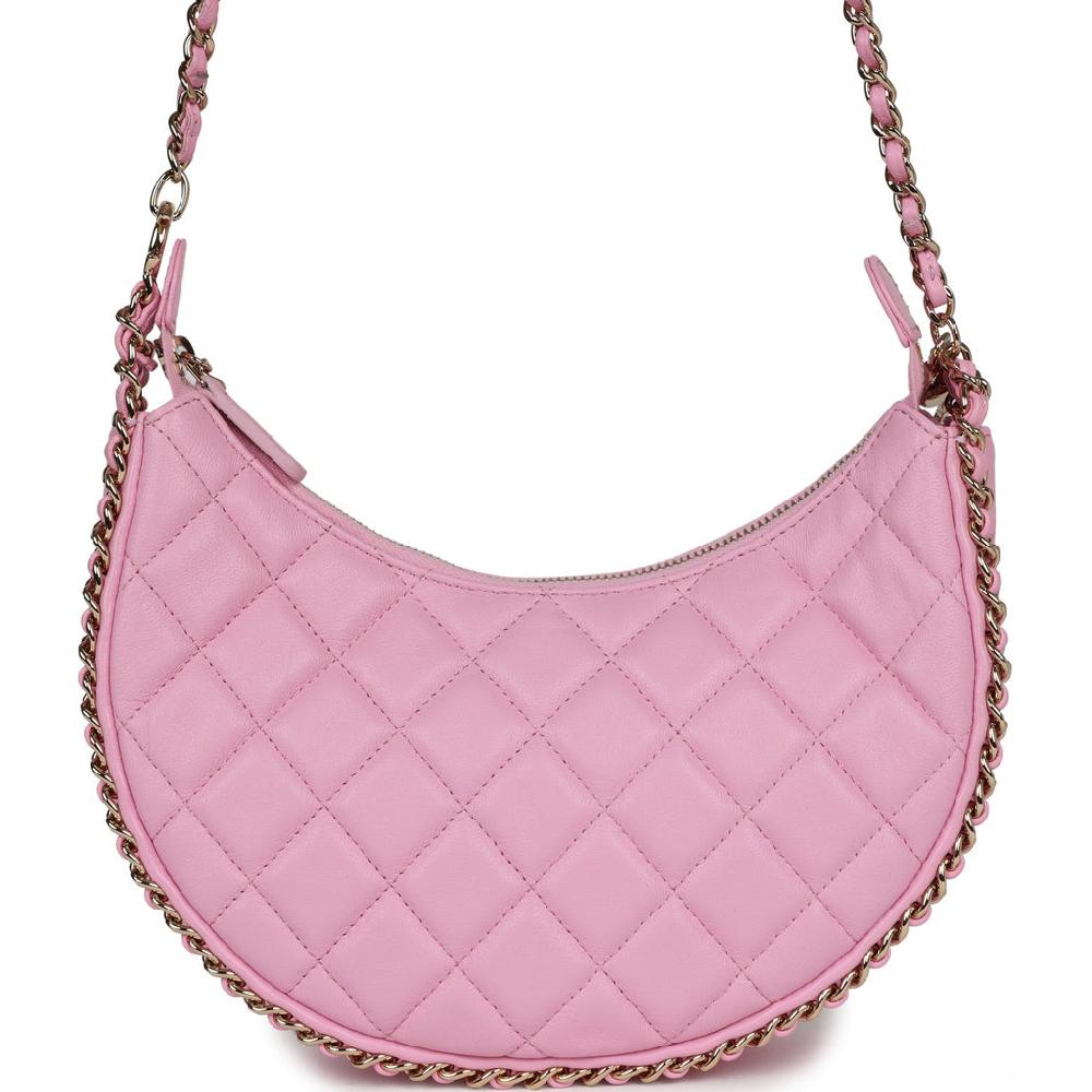 Chanel Small Chain Around Hobo Pink Lambskin Gold Hardware