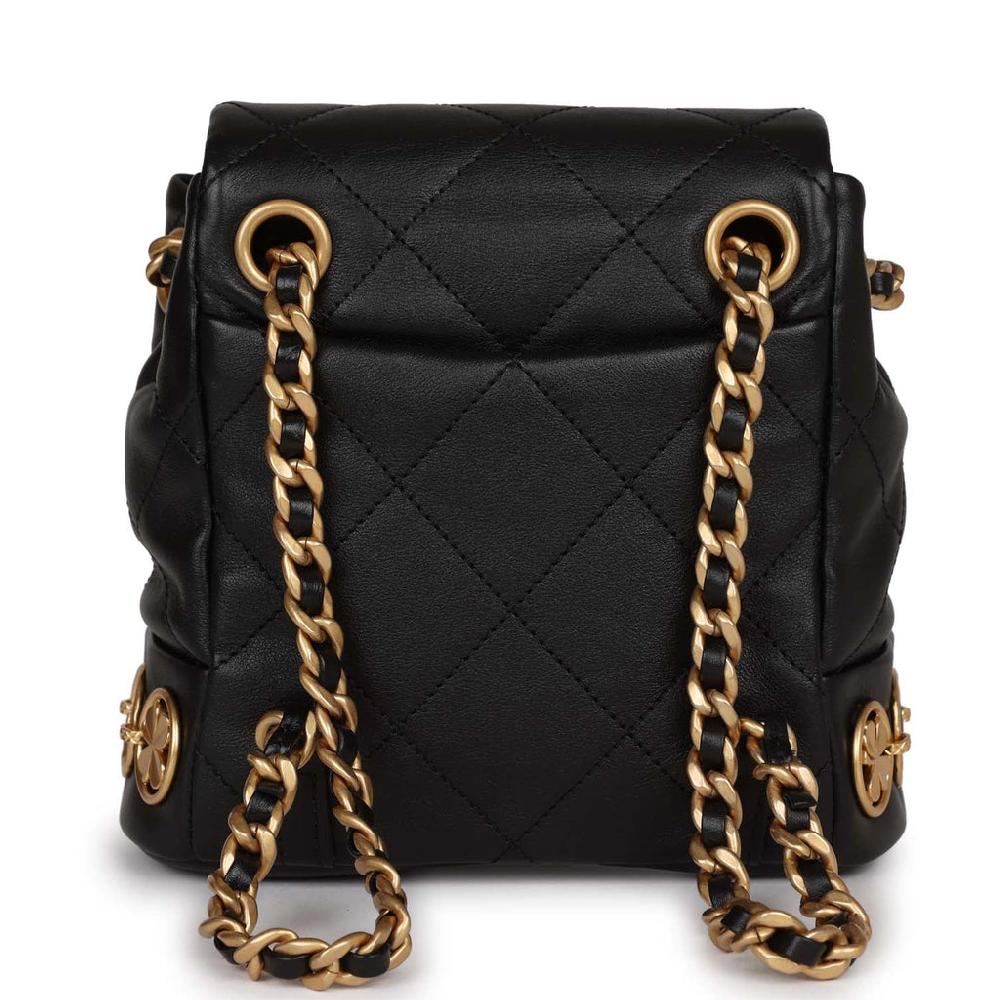 Chanel Small Charm Backpack Black Calfskin Aged Gold Hardware