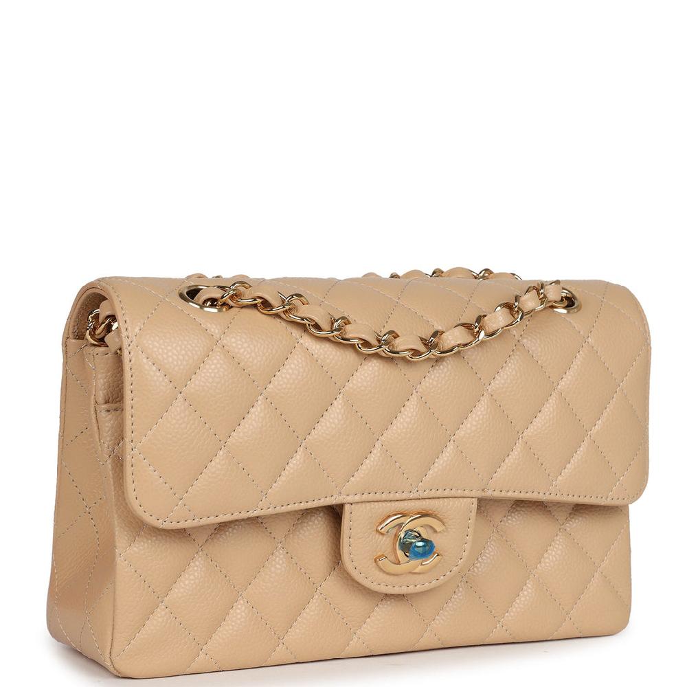 Chanel Small Classic Double Flap Bag Beige Caviar Gold Hardware