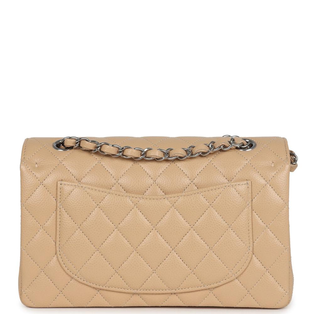 Chanel Small Classic Double Flap Bag Beige Caviar Silver Hardware