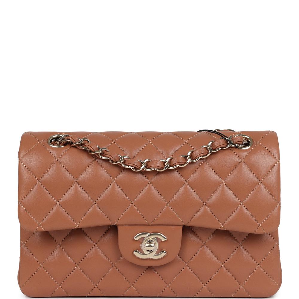 Chanel Small Classic Double Flap Bag Caramel Lambskin Light Gold Hardware