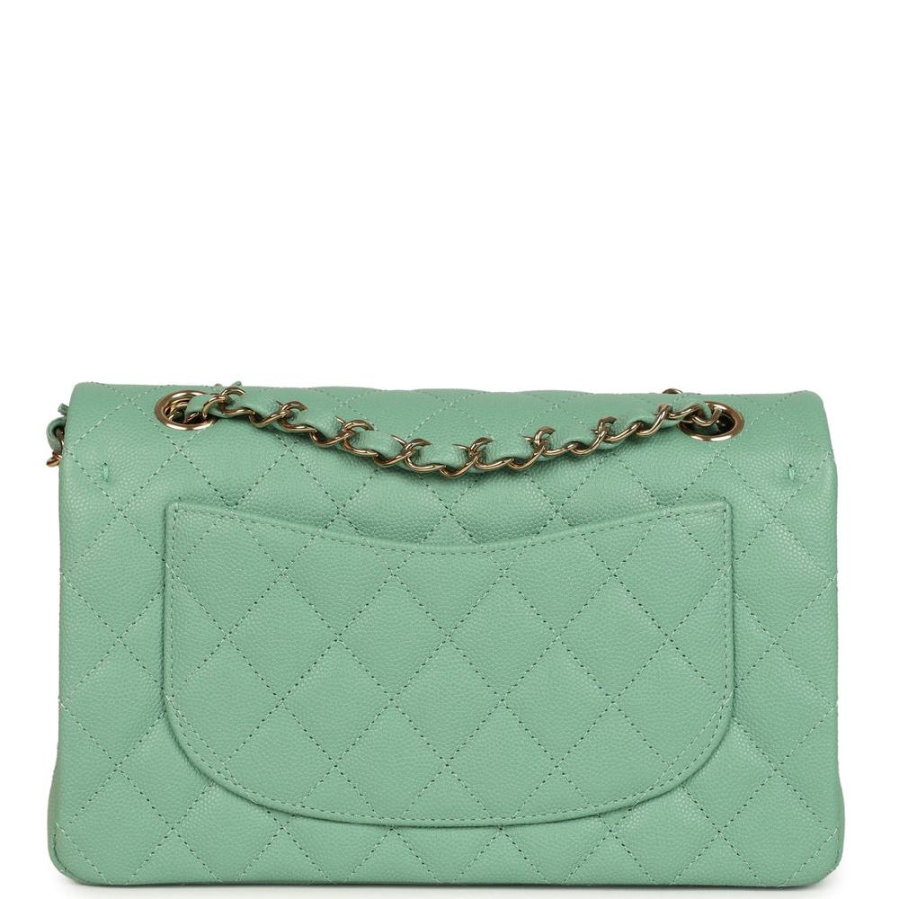 Chanel Small Classic Double Flap Bag Green Caviar Light Gold Hardware