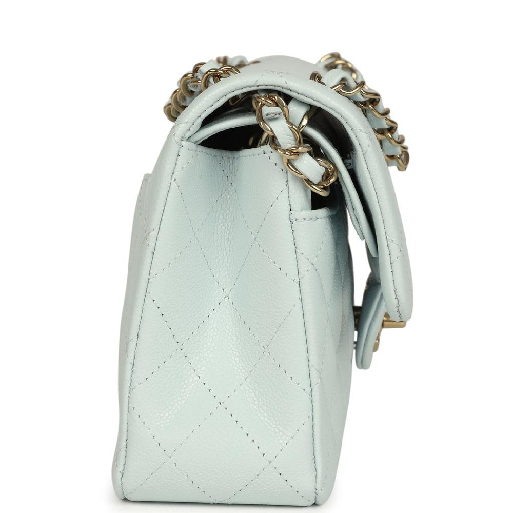 Chanel Small Classic Double Flap Bag Light Blue Shiny Caviar Light Gold Hardware