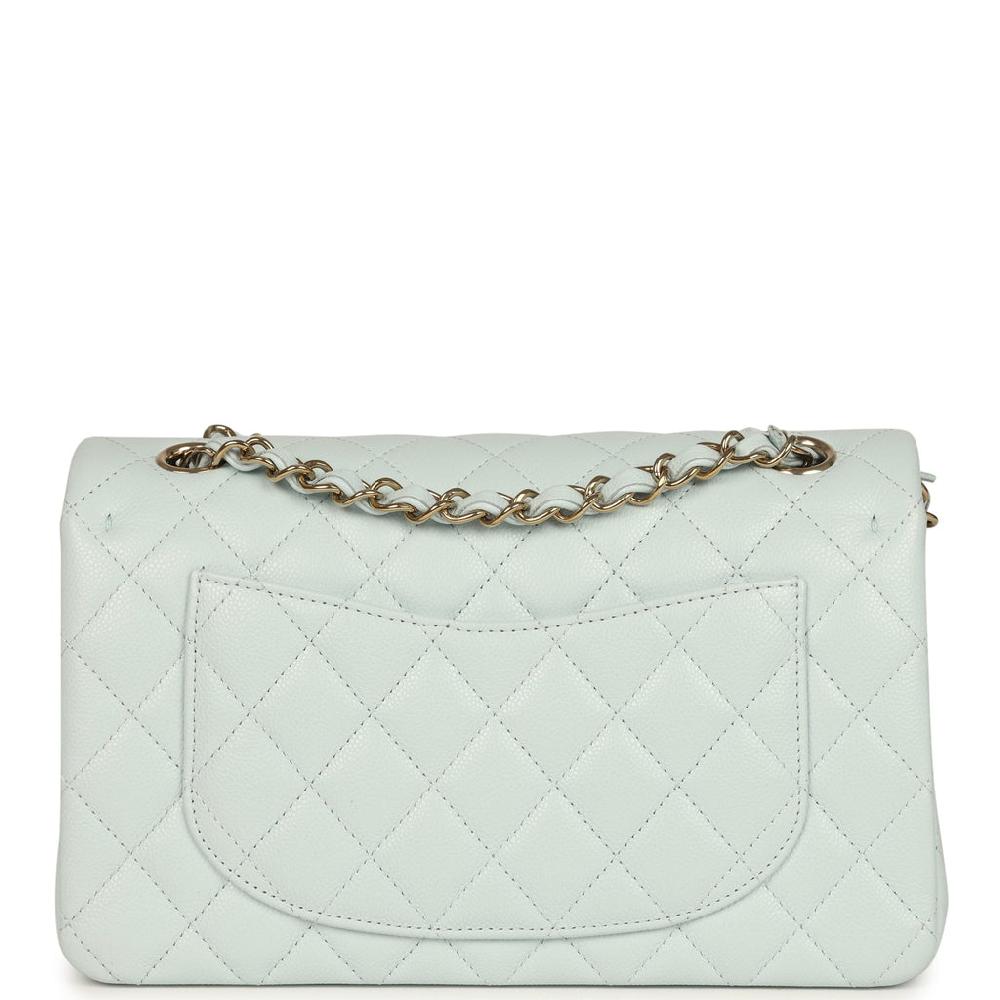 Chanel Small Classic Double Flap Bag Light Blue Shiny Caviar Light Gold Hardware