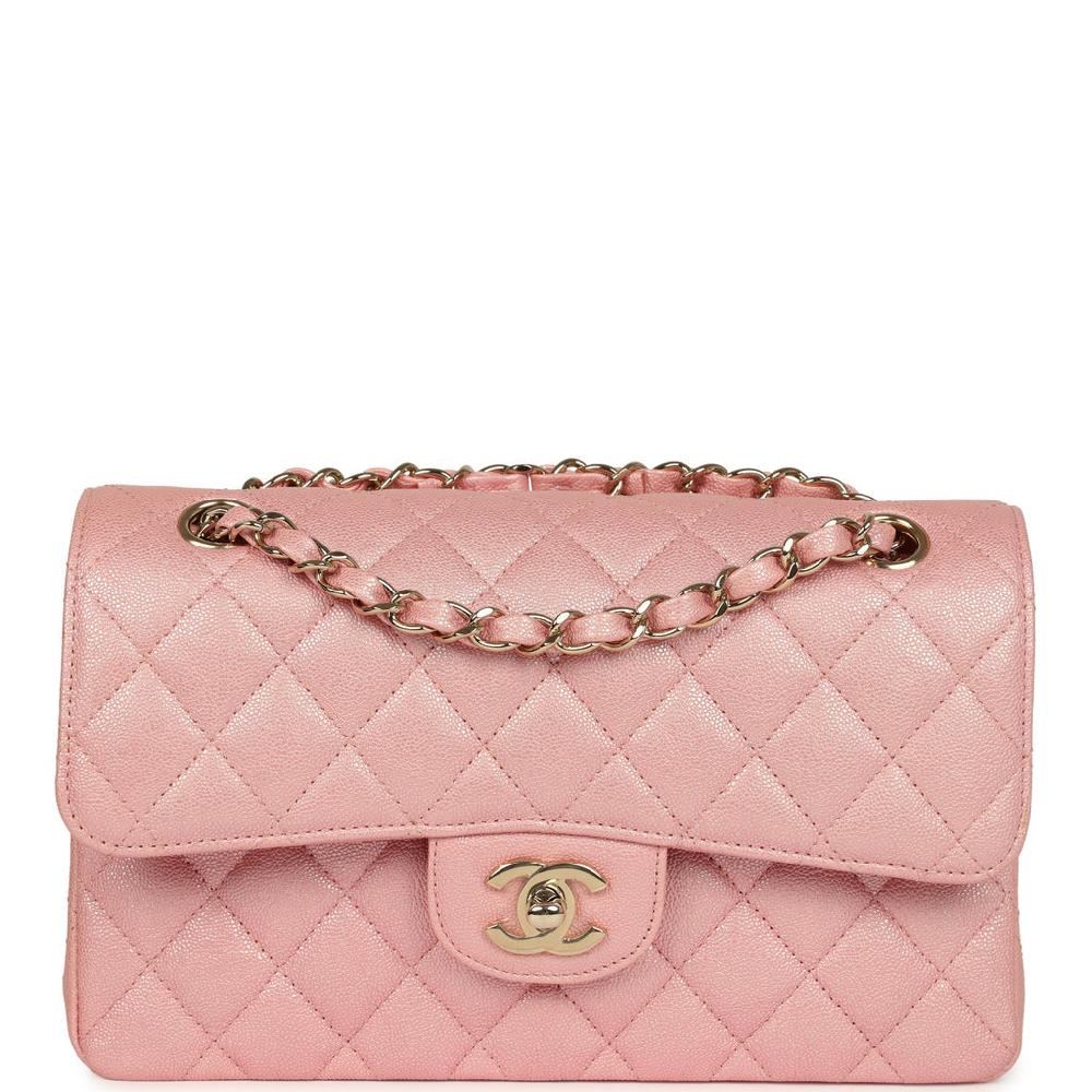Chanel Small Classic Double Flap Bag Pink Iridescent Caviar Light Gold Hardware