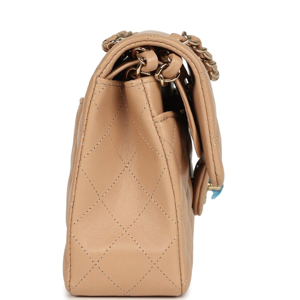 Chanel Small Classic Double Flap Dark Beige Lambskin Gold Hardware