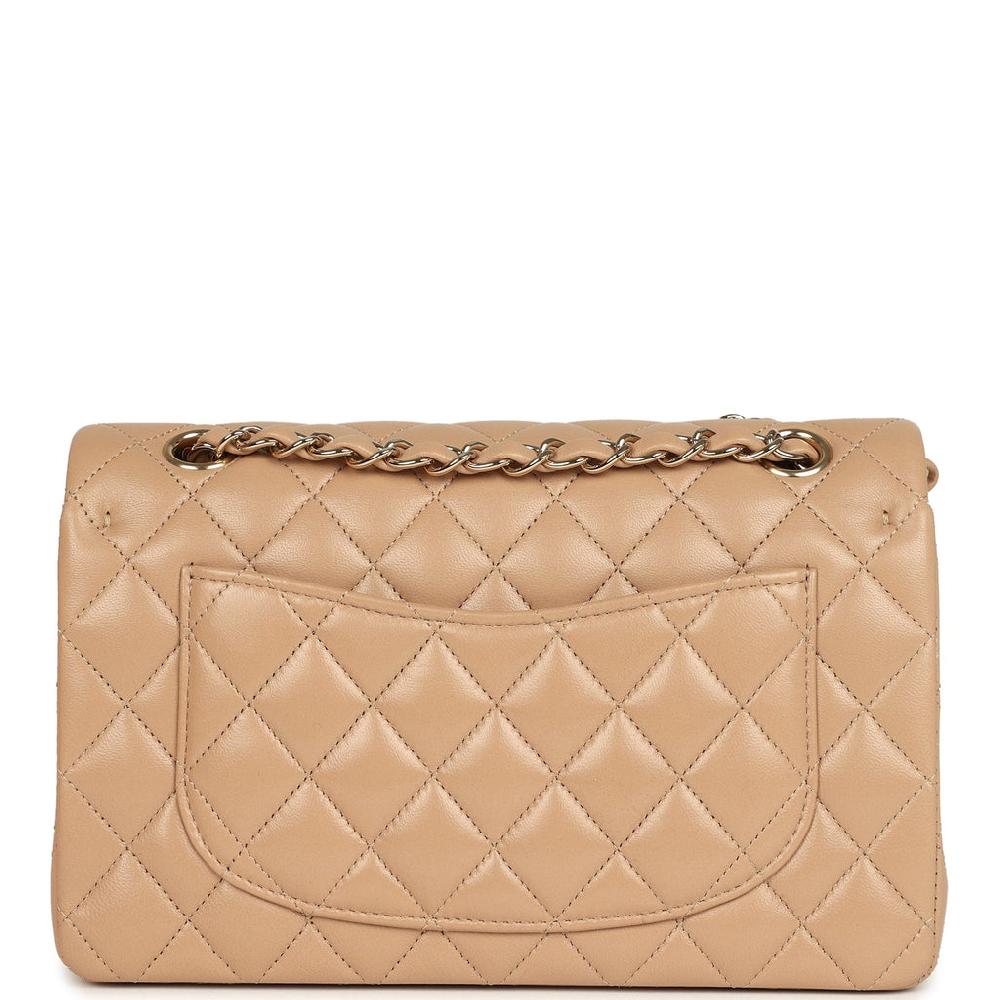 Chanel Small Classic Double Flap Dark Beige Lambskin Gold Hardware