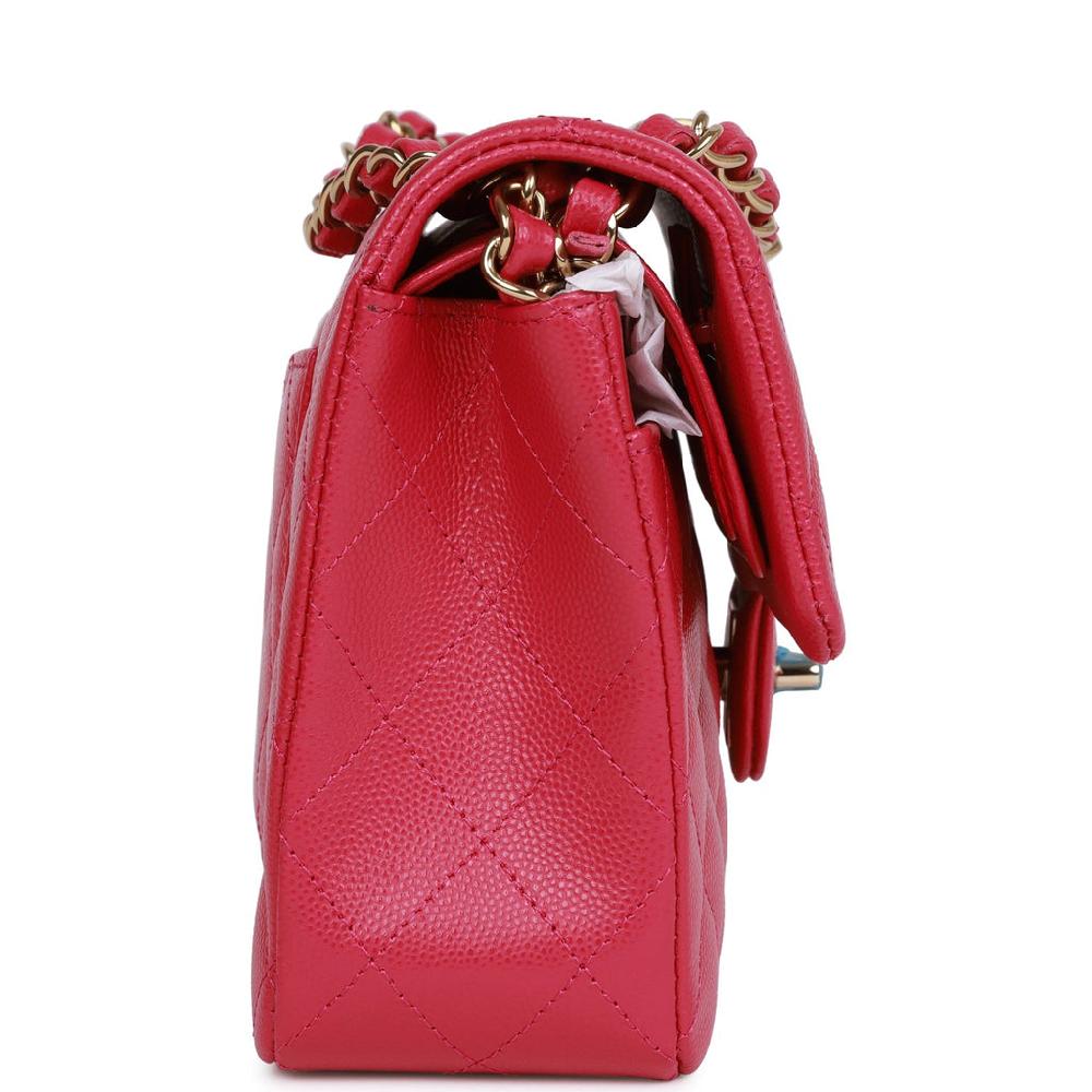 Chanel Small Classic Double Flap Fuchsia Caviar Light Gold Hardware