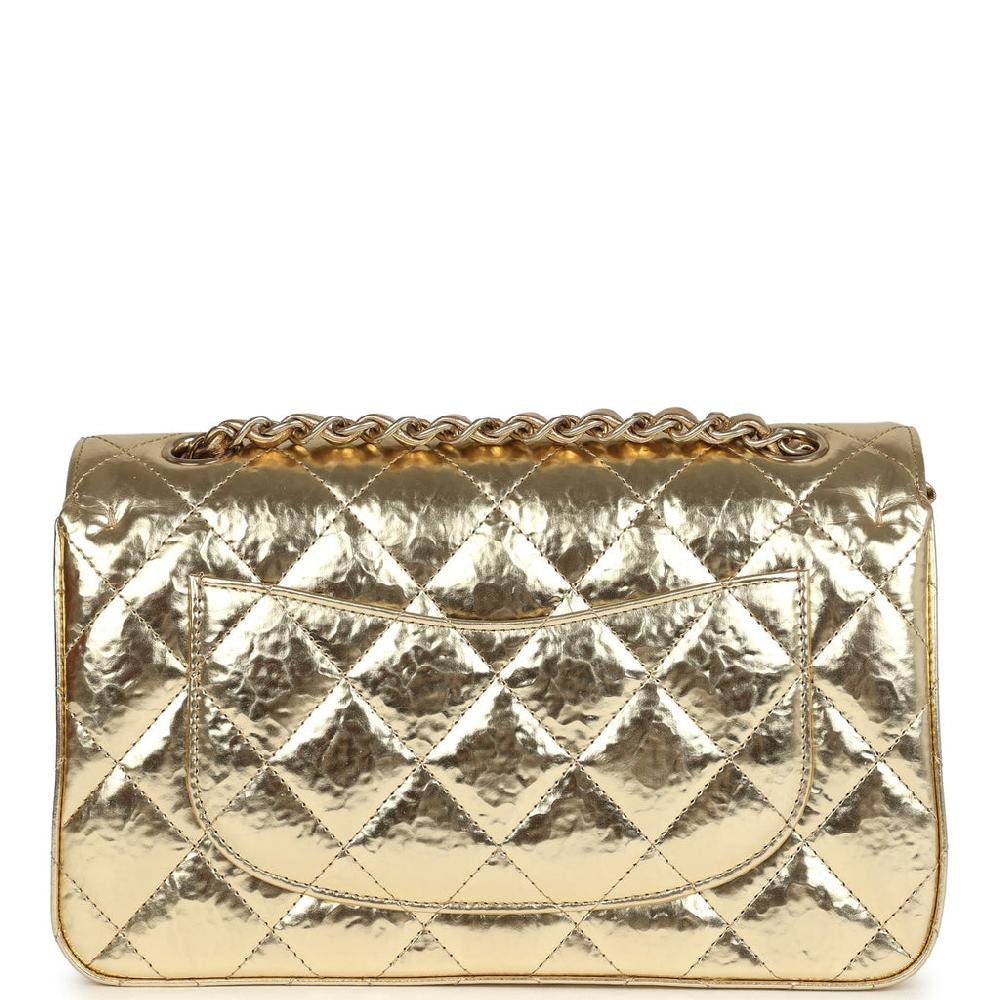Chanel Small Classic Double Flap Gold Hammered Metallic Calfskin Brushed Gold Hardware