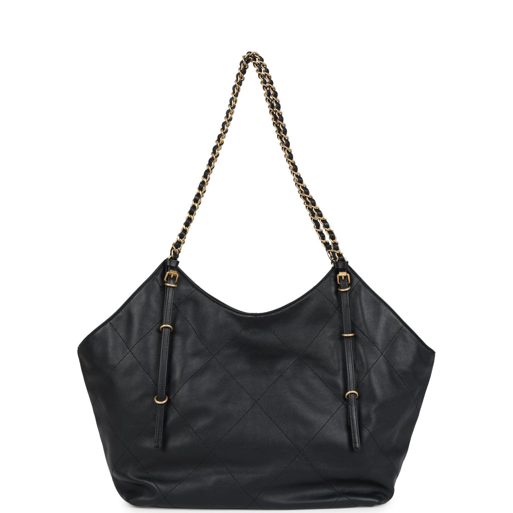 Chanel Small Coco Shopping Bag Black Calfskin Antique Gold Hardware