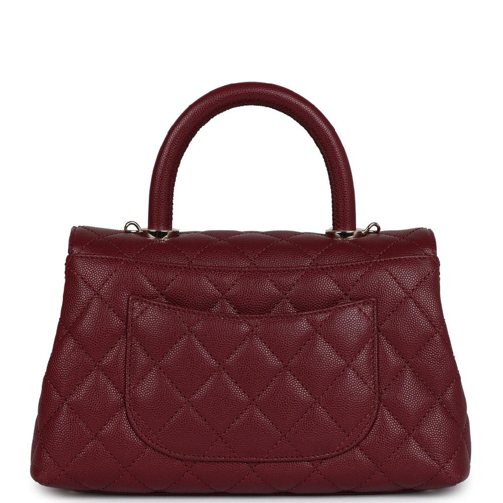 Chanel Small Coco Top Handle Flap Bag Burgundy Caviar Light Gold Hardware