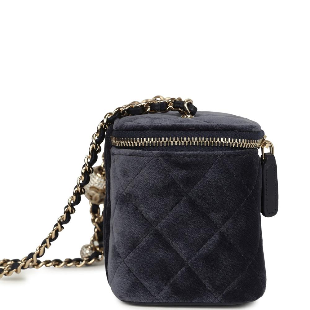 Chanel Small Crystal Pearl Crush Vanity Case Gris Fonce Velvet Light Gold Hardware