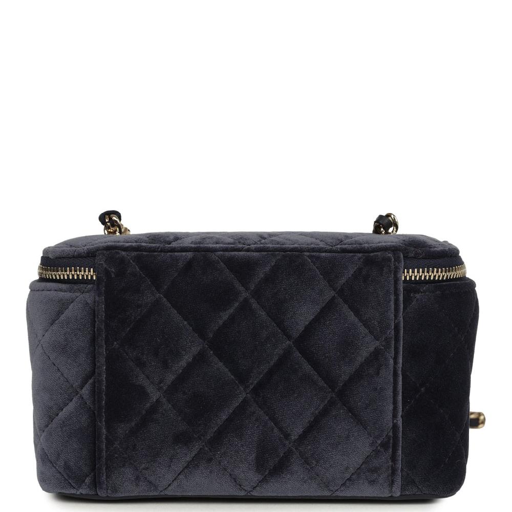 Chanel Small Crystal Pearl Crush Vanity Case Gris Fonce Velvet Light Gold Hardware