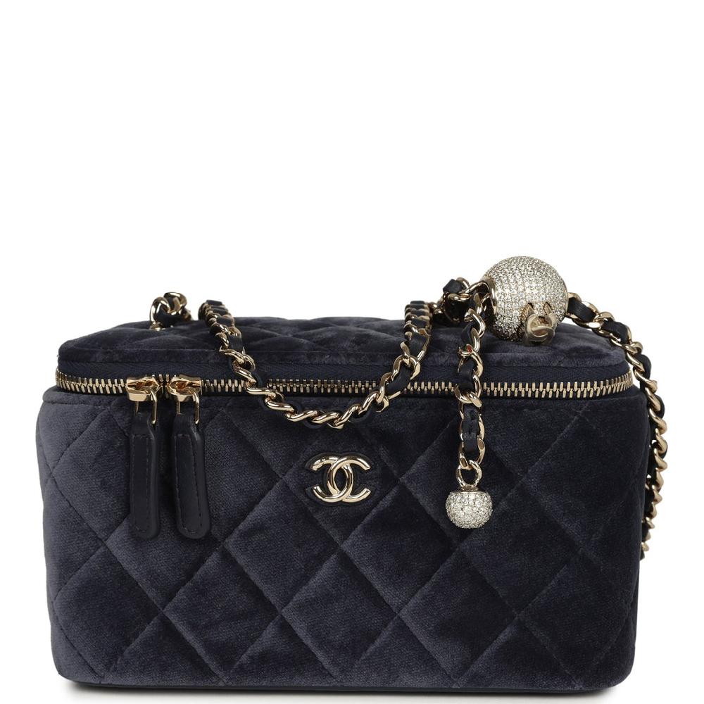 Chanel Small Crystal Pearl Crush Vanity Case Gris Fonce Velvet Light Gold Hardware