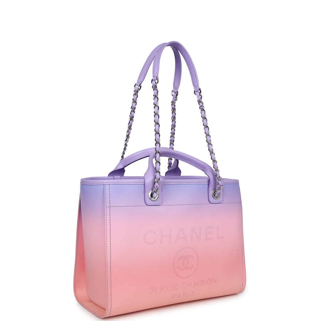 Chanel Small Deauville Shopping Tote Pink And Purple Ombre Calfskin Silver Hardware