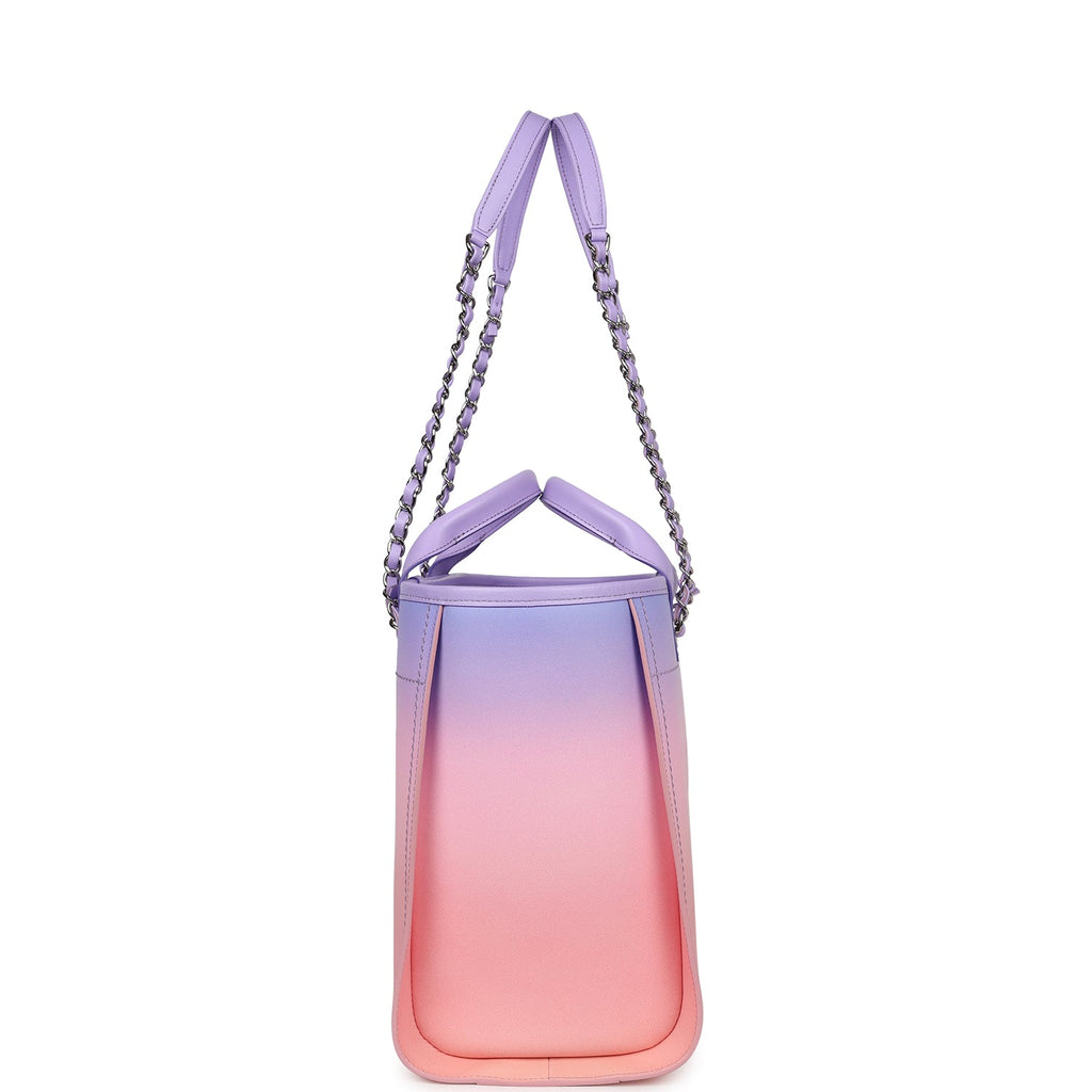 Chanel Small Deauville Shopping Tote Pink And Purple Ombre Calfskin Silver Hardware