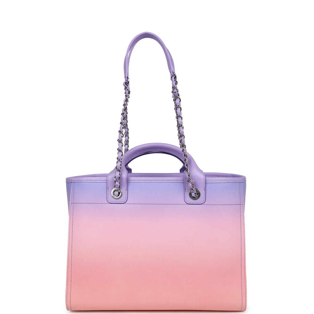 Chanel Small Deauville Shopping Tote Pink And Purple Ombre Calfskin Silver Hardware