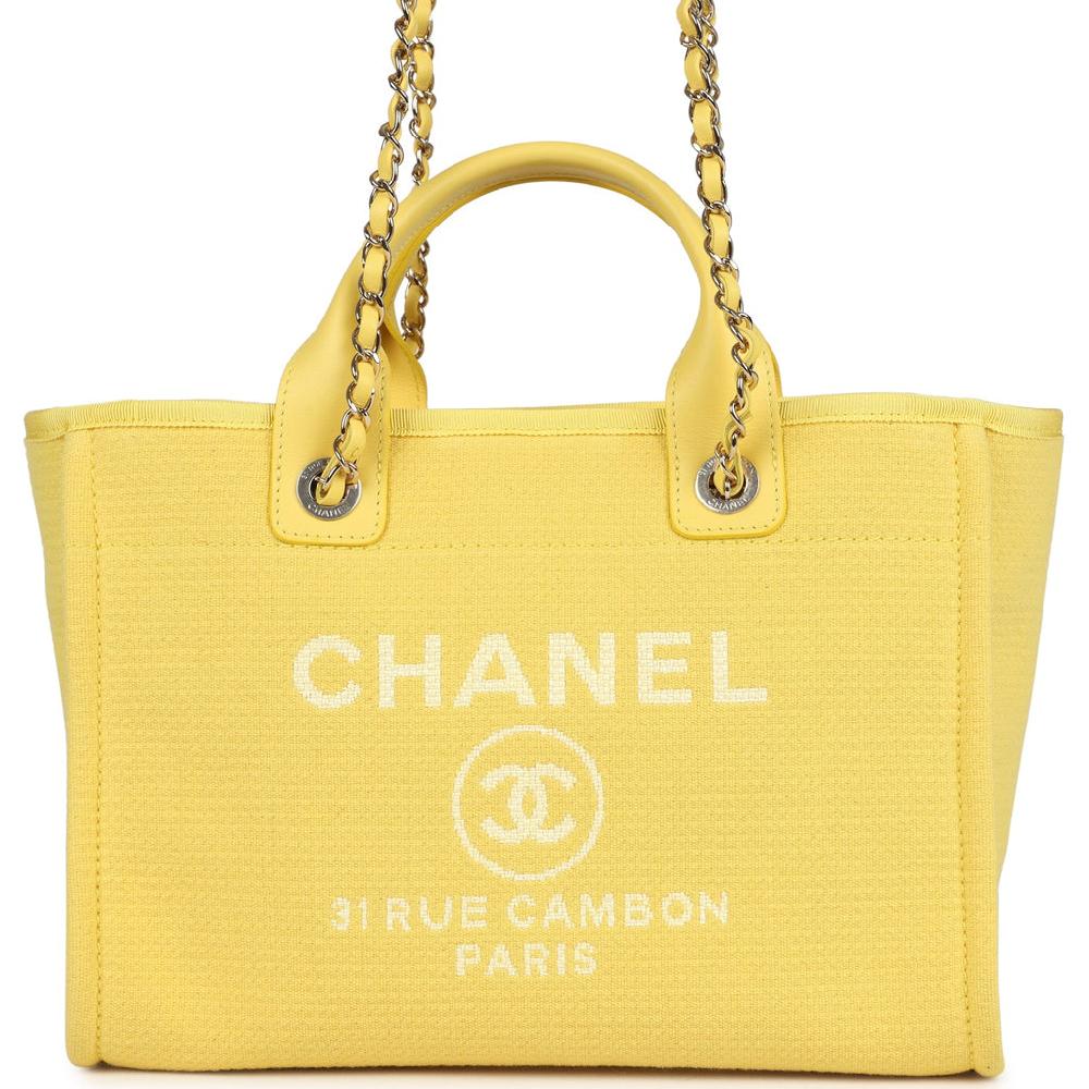 Chanel Small Deauville Shopping Tote Yellow Canvas Light Gold Hardware