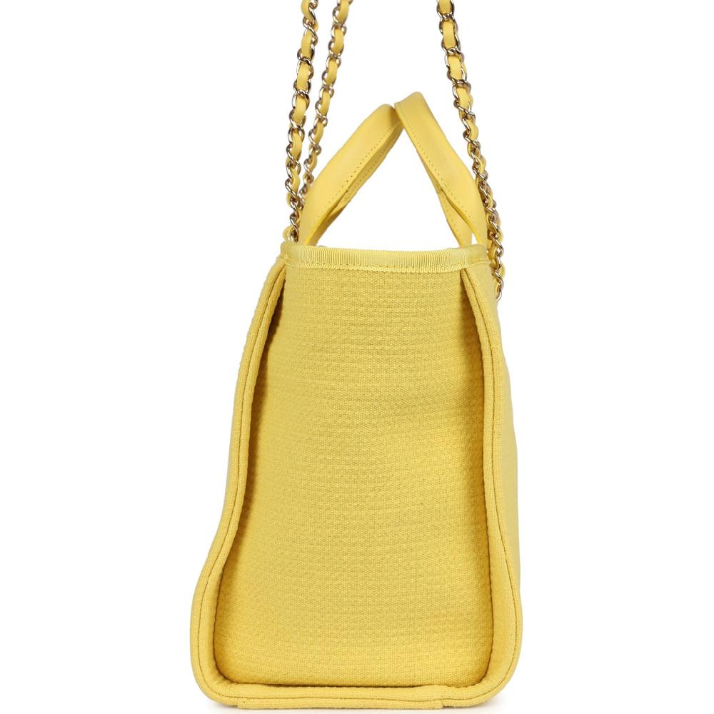 Chanel Small Deauville Shopping Tote Yellow Canvas Light Gold Hardware