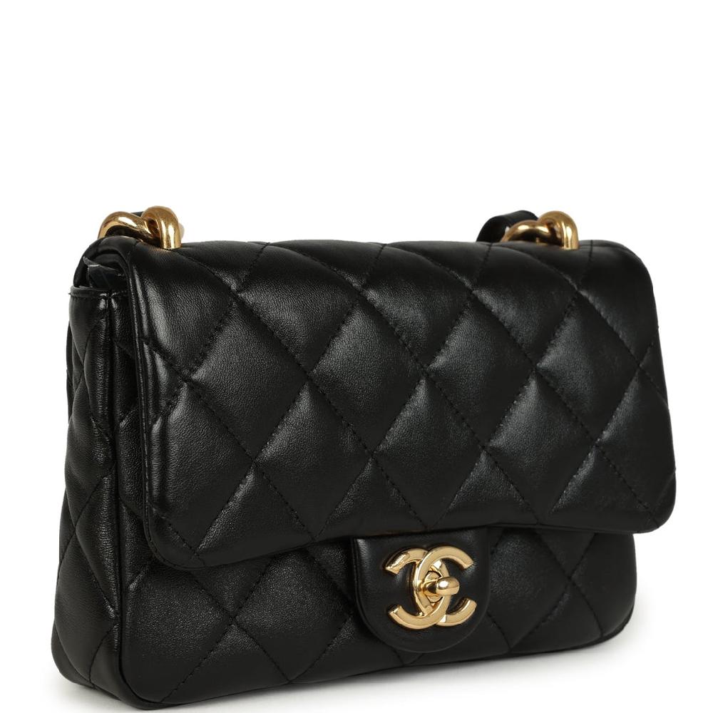 Chanel Small Funky Town Flap Bag Black Shiny Lambskin Aged Gold Hardware