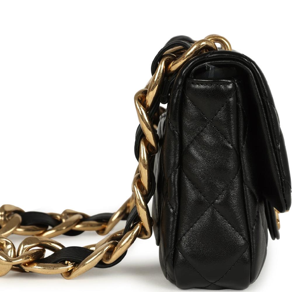 Chanel Small Funky Town Flap Bag Black Shiny Lambskin Aged Gold Hardware