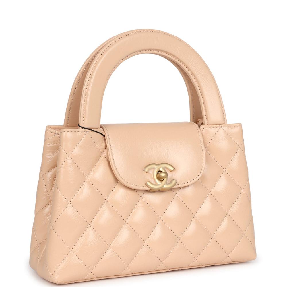 Chanel Small Kelly Shopper Beige Shiny Aged Calfskin Brushed Gold Hardware