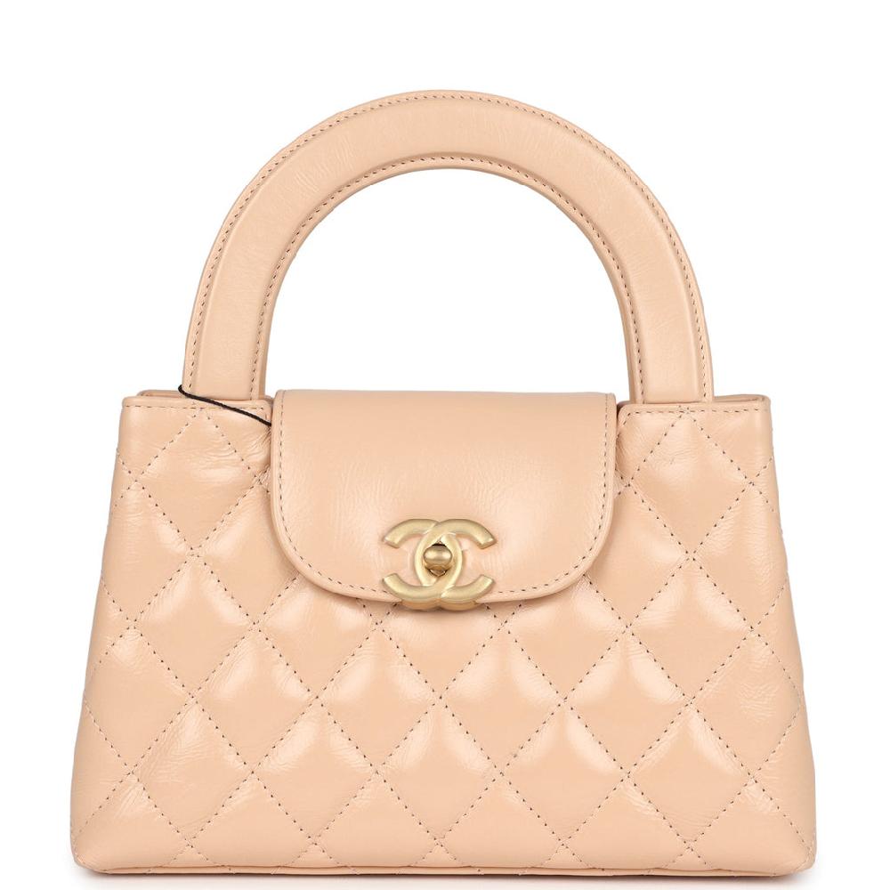 Chanel Small Kelly Shopper Beige Shiny Aged Calfskin Brushed Gold Hardware