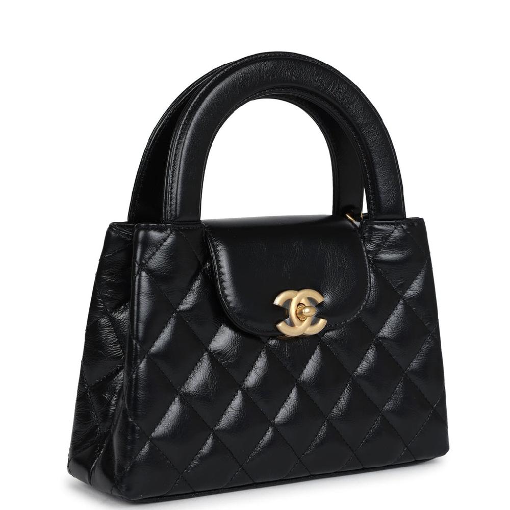 Chanel Small Kelly Shopper Black Shiny Aged Calfskin Brushed Gold Hardware