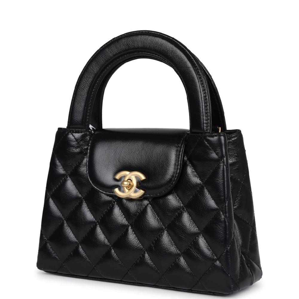 Chanel Small Kelly Shopper Black Shiny Aged Calfskin Brushed Gold Hardware