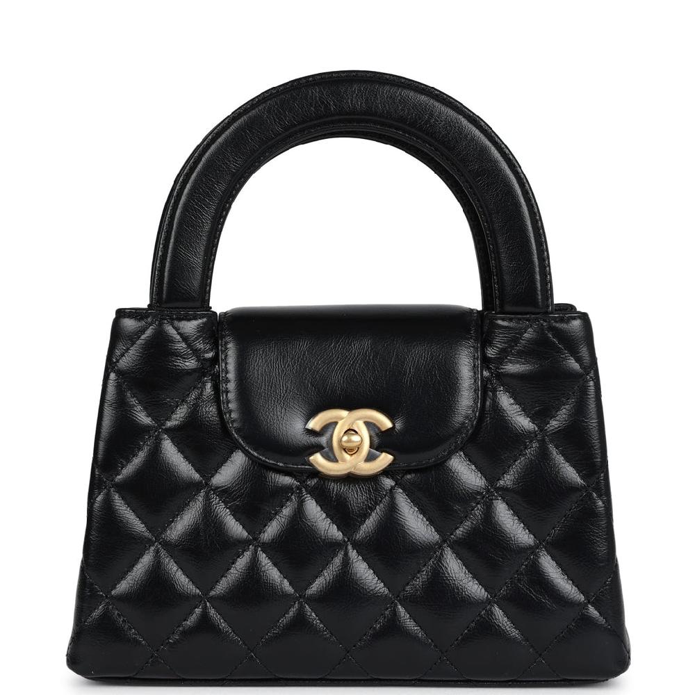 Chanel Small Kelly Shopper Black Shiny Aged Calfskin Brushed Gold Hardware