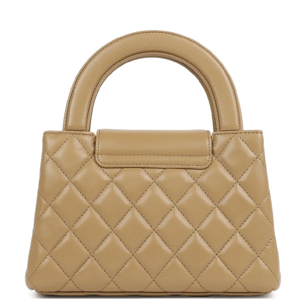 Chanel Small Kelly Shopper Dark Beige Shiny Lambskin Antique Gold Hardware