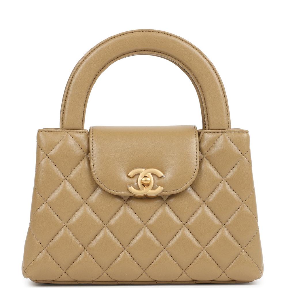 Chanel Small Kelly Shopper Dark Beige Shiny Lambskin Antique Gold Hardware