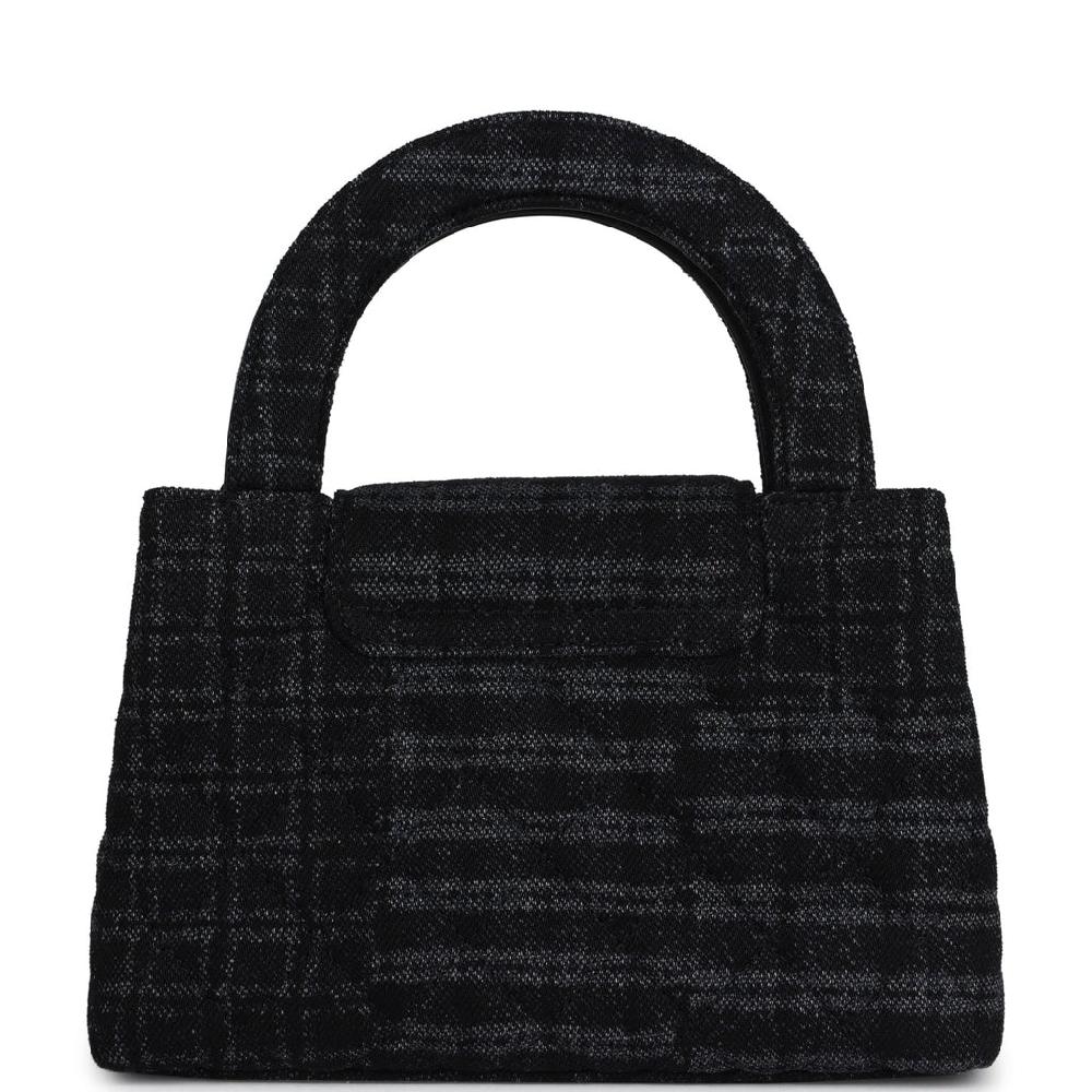 Chanel Small Kelly Shopper Dark Grey And Black Plaid Canvas Ruthenium Hardware