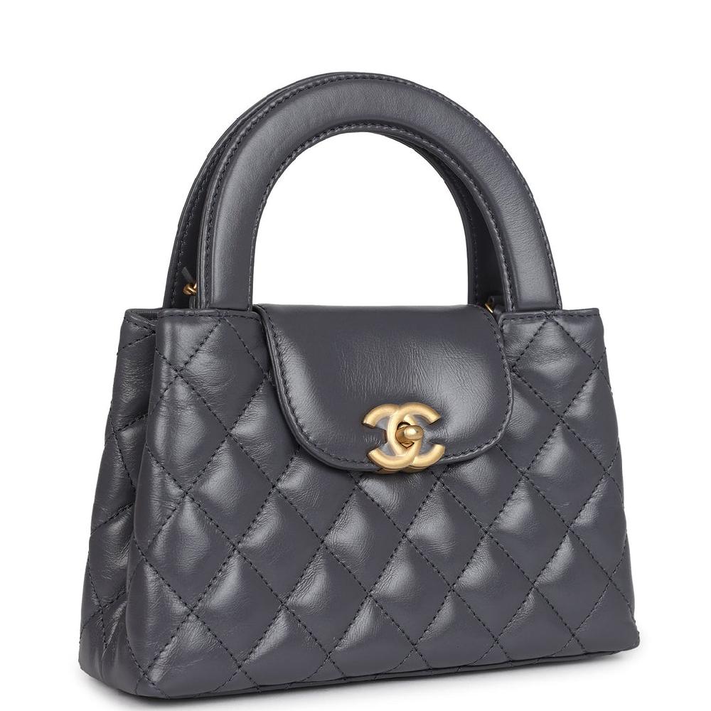 Chanel Small Kelly Shopper Dark Grey Shiny Aged Calfskin Brushed Gold Hardware