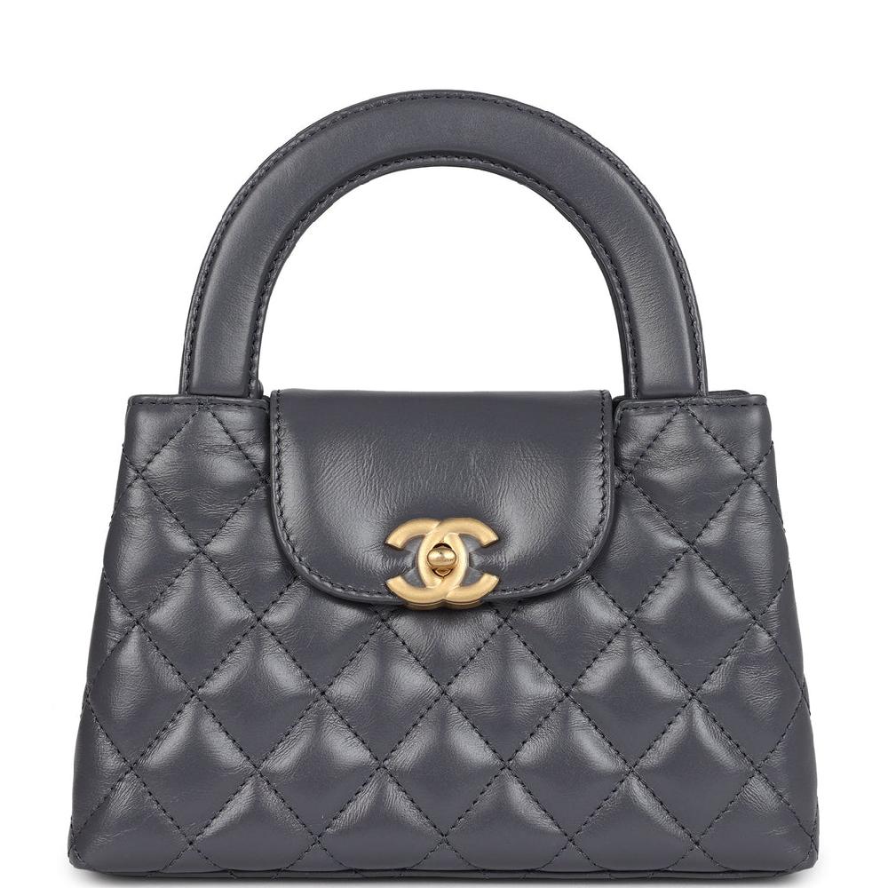 Chanel Small Kelly Shopper Dark Grey Shiny Aged Calfskin Brushed Gold Hardware
