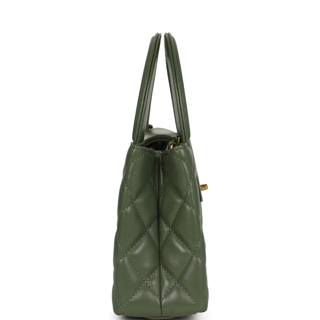 Chanel Small Kelly Shopper Khaki Shiny Aged Calfskin Brushed Gold Hardware